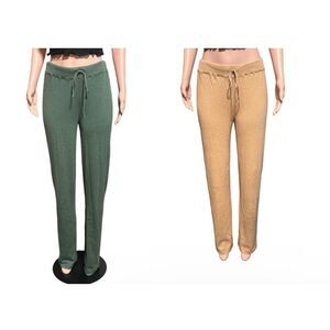 Bundle two Pulp high waist drawstring pull on green and hazelnut pants L